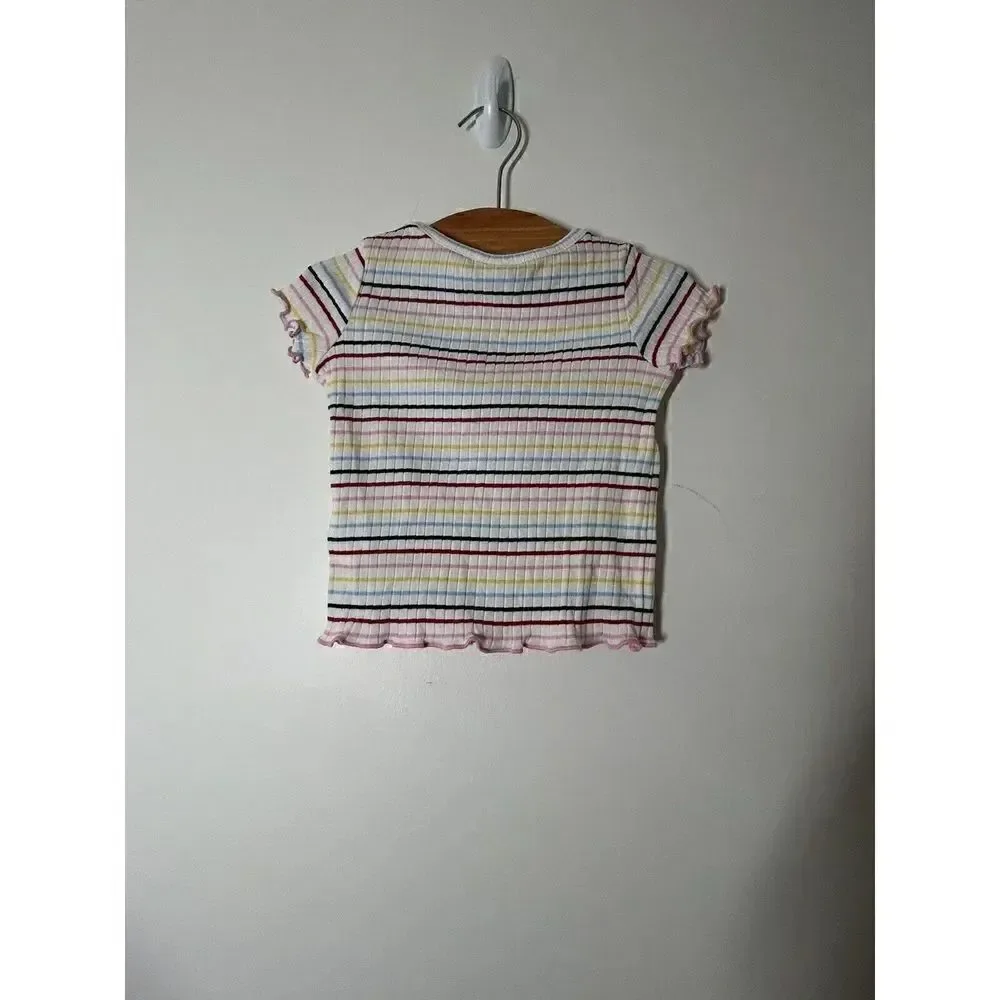 Old Navy 12-18 Months Ribbed Raibnbow Striped Flutter Sleeve Baby Girl Top